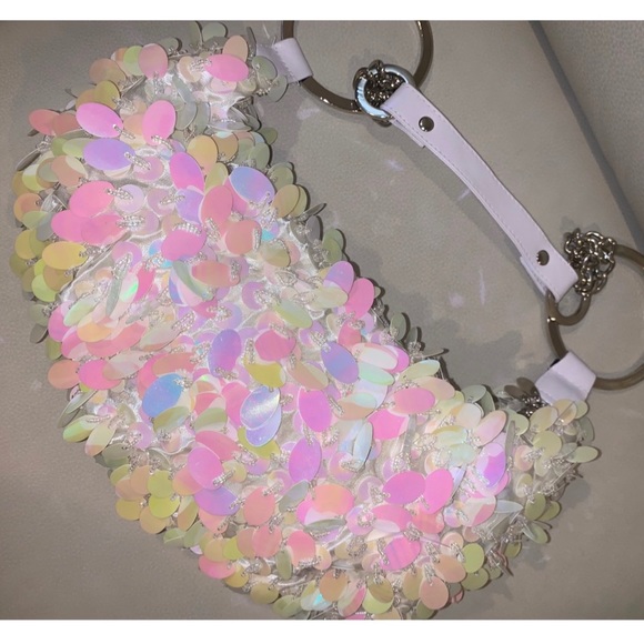Mini Sparkly Sequined Hoop Strap Hobo Shoulder Bag - Picture 4 of 13